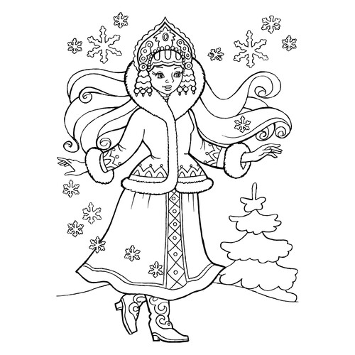 Snegurochka in the Winter Forest Coloring Page free printable Snow Maiden Coloring Pages coloring page