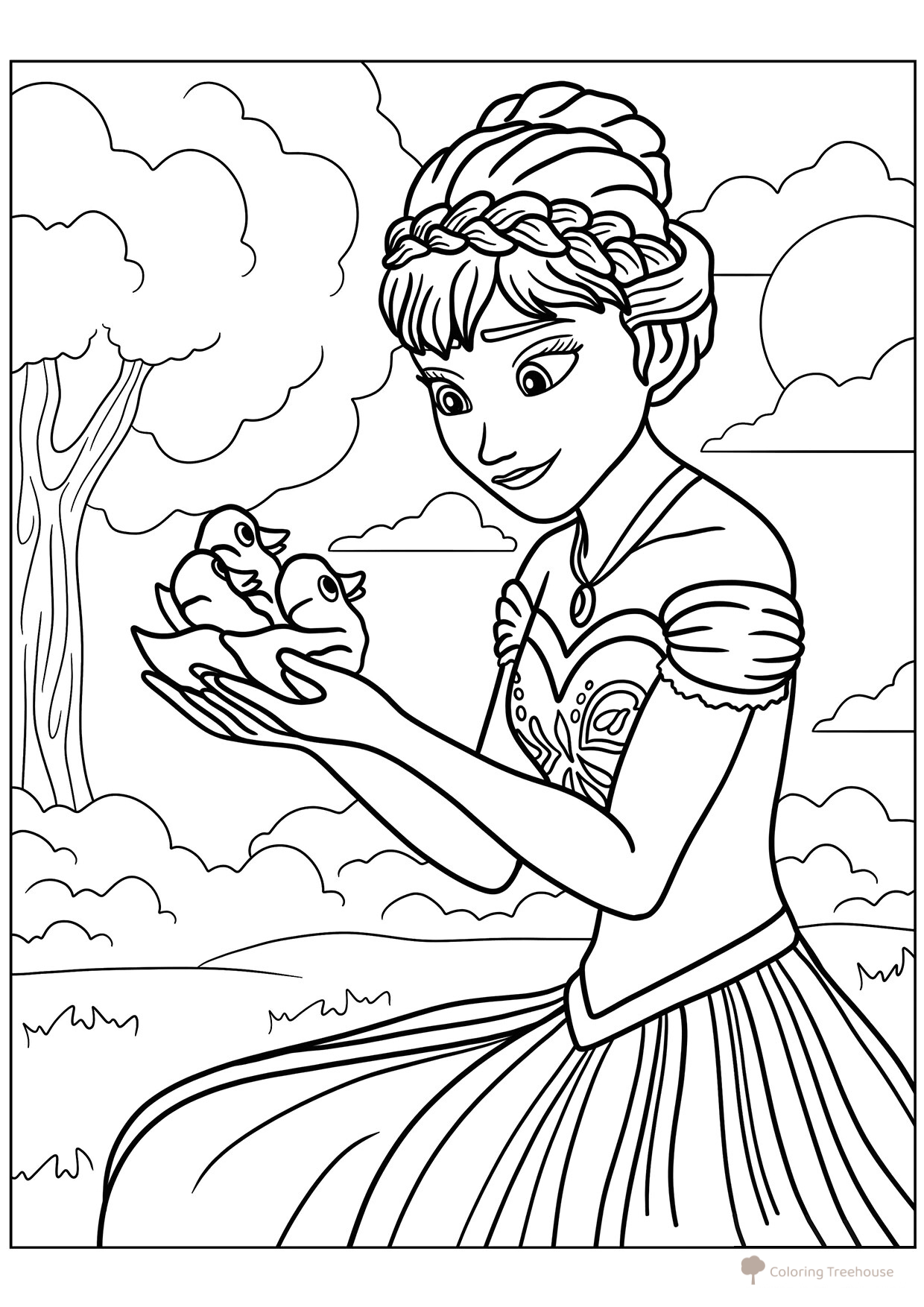Página para colorear: Anna y los patitos dibujo para colorear gratis de Páginas para colorear de Anna (Frozen)