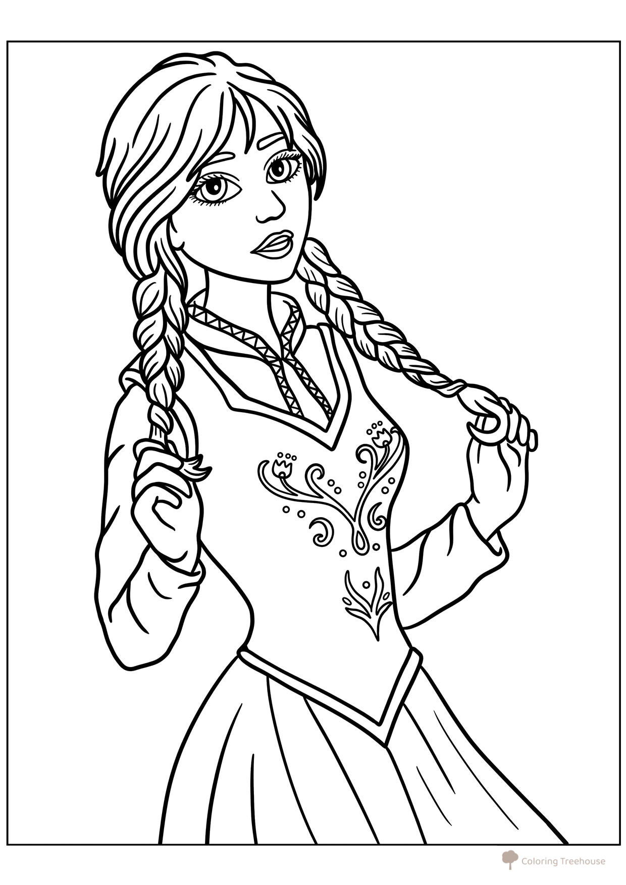 Página para colorear: Anna de Frozen con trenzas dibujo para colorear gratis de Páginas para colorear de Anna (Frozen)