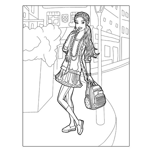Página para colorear «Barbie con mochila» dibujo para colorear gratis de Barbie Coloring Pages for Girls