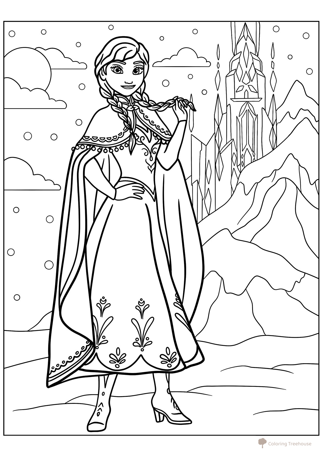 Anna Beside Elsa's Castle Coloring Page free printable Anna Coloring Pages from Frozen coloring page
