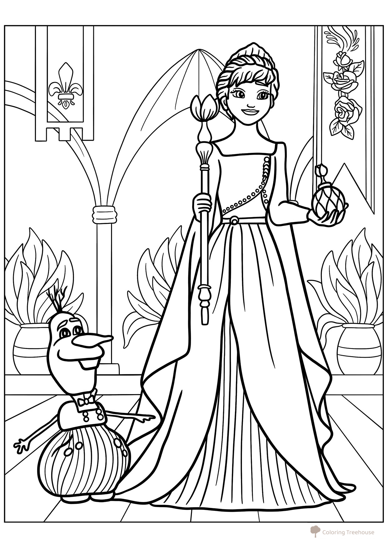 Queen Anna at the Coronation Coloring Page free printable Anna Coloring Pages from Frozen coloring page