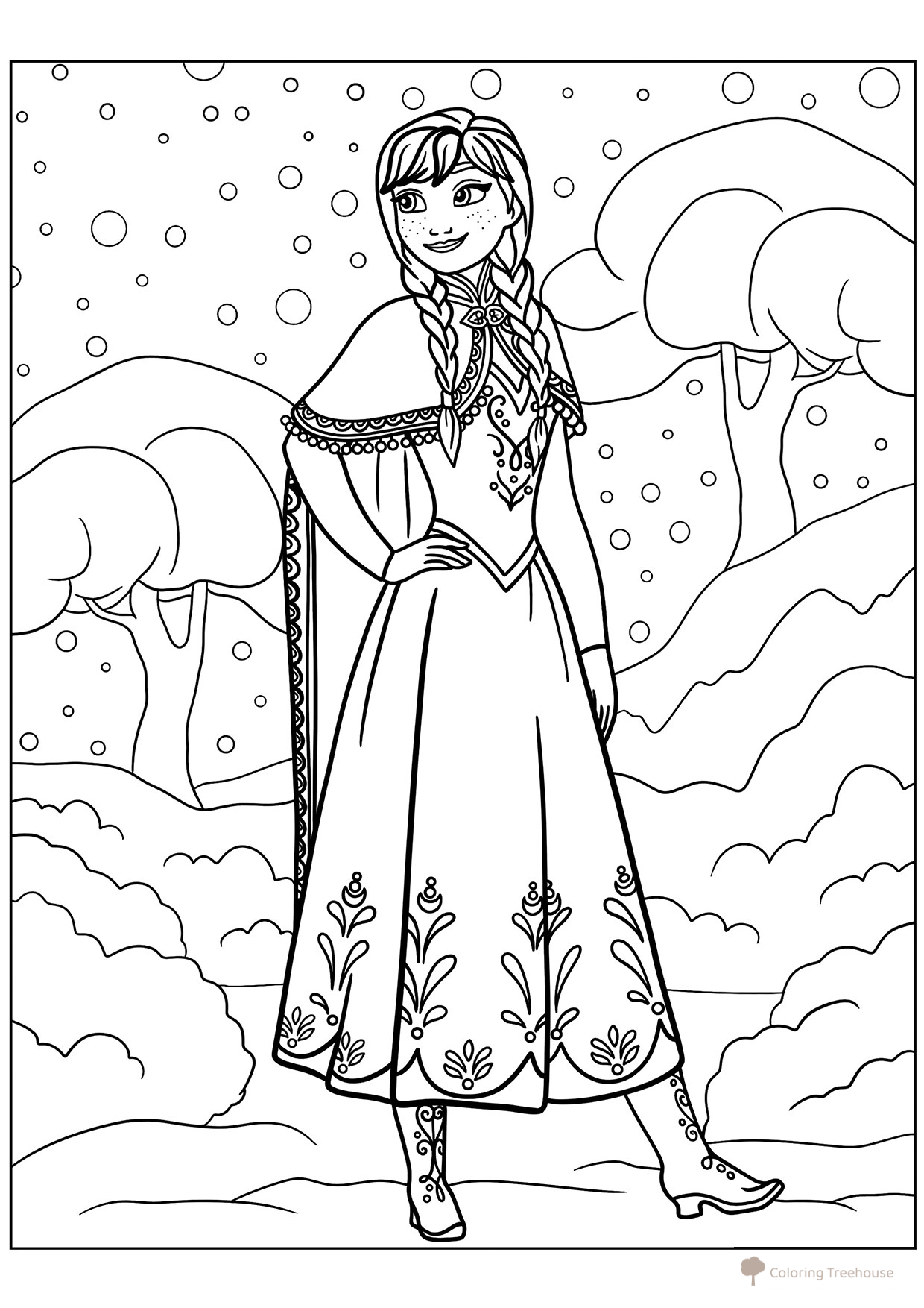 Anna — Elsa's Sister Coloring Page free printable Anna Coloring Pages from Frozen coloring page