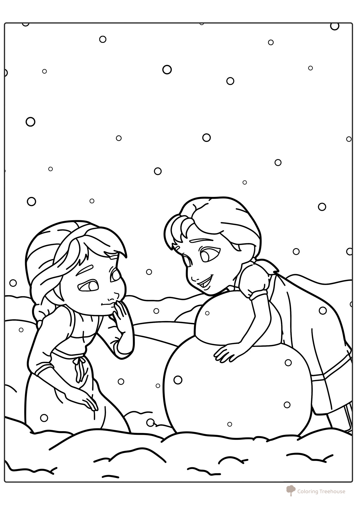 Elsa Playing with Sister Anna Coloring Page free printable Elsa Coloring Pages from Frozen coloring page