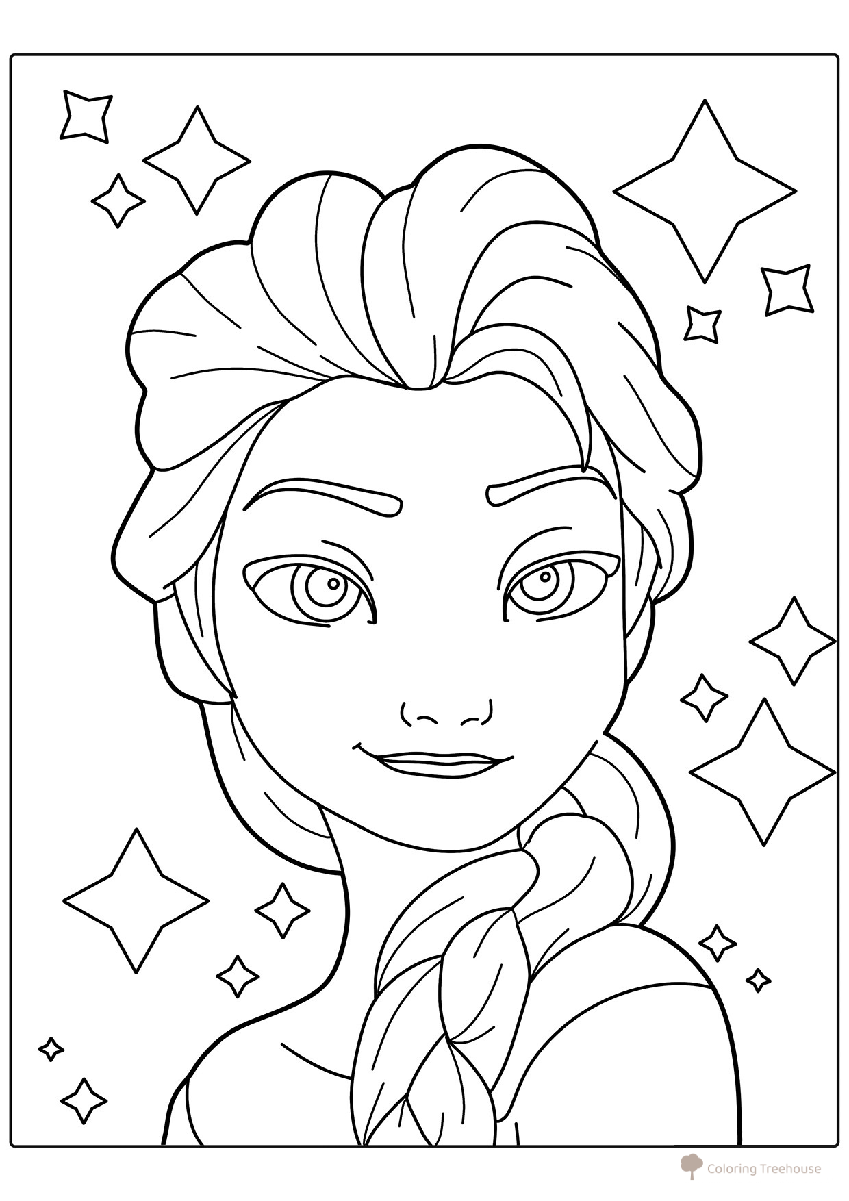 Página para colorear de Elsa de Frozen y estrellas dibujo para colorear gratis de Páginas para colorear de Elsa (Frozen)