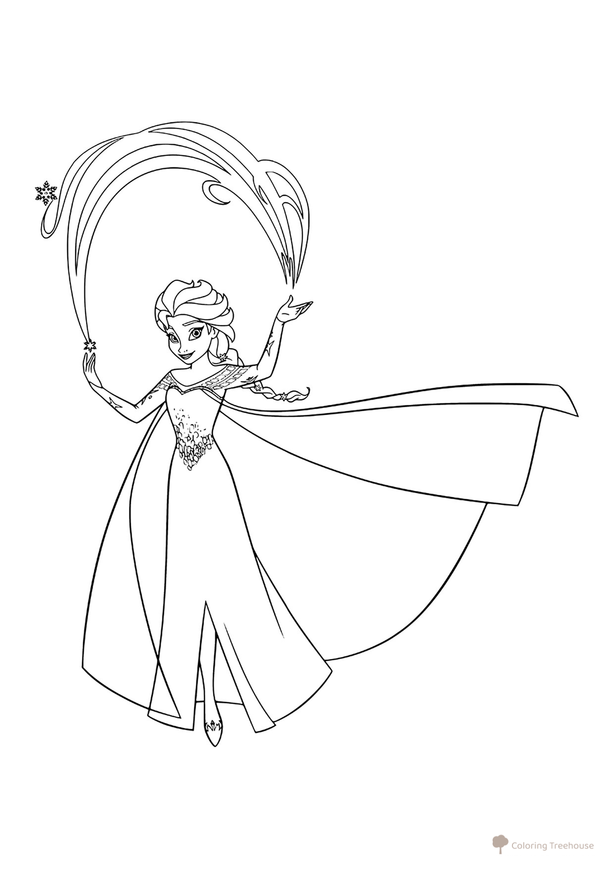 Página para colorear «Elsa con magia de nieve» dibujo para colorear gratis de Páginas para colorear de Elsa (Frozen)