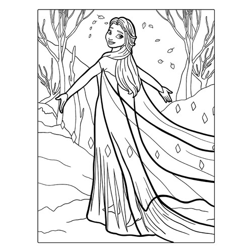 Página para colorear: Elsa con vestido largo dibujo para colorear gratis de Páginas para colorear de Elsa (Frozen)