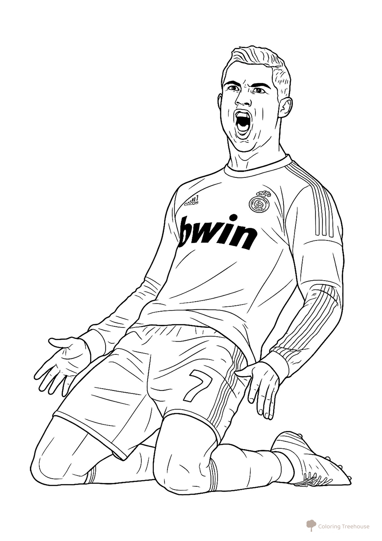 Página para colorear «Cristiano Ronaldo desliza sobre las rodillas» dibujo para colorear gratis de Páginas para colorear de Cristiano Ronaldo