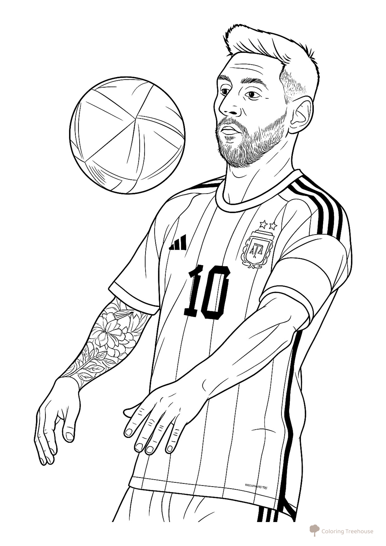 Página para colorear «Messi recibe el balón con el pecho» dibujo para colorear gratis de Páginas para colorear de Lionel Messi