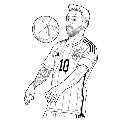 Página para colorear «Messi recibe el balón con el pecho» dibujo para colorear gratis de Páginas para colorear de Lionel Messi