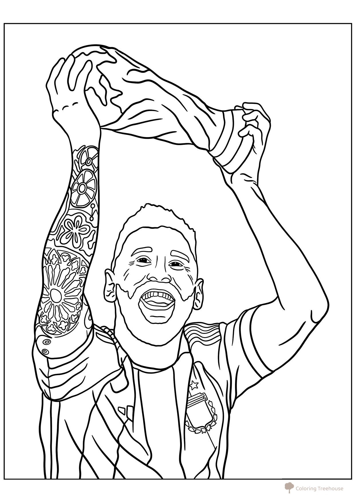 Dibujo para colorear «Messi con la Copa FIFA» dibujo para colorear gratis de Páginas para colorear de Lionel Messi