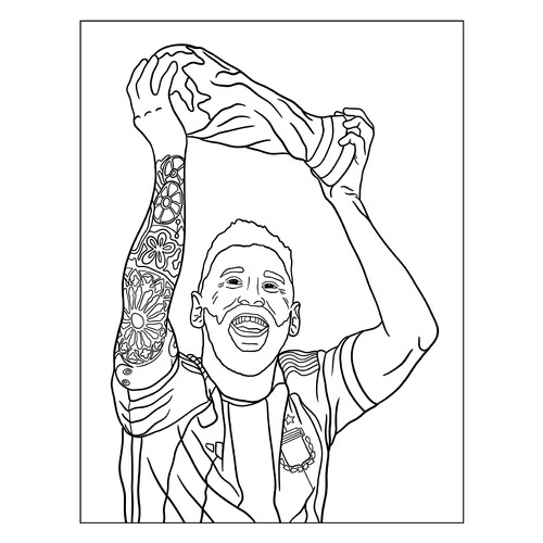 Dibujo para colorear «Messi con la Copa FIFA» dibujo para colorear gratis de Páginas para colorear de Lionel Messi