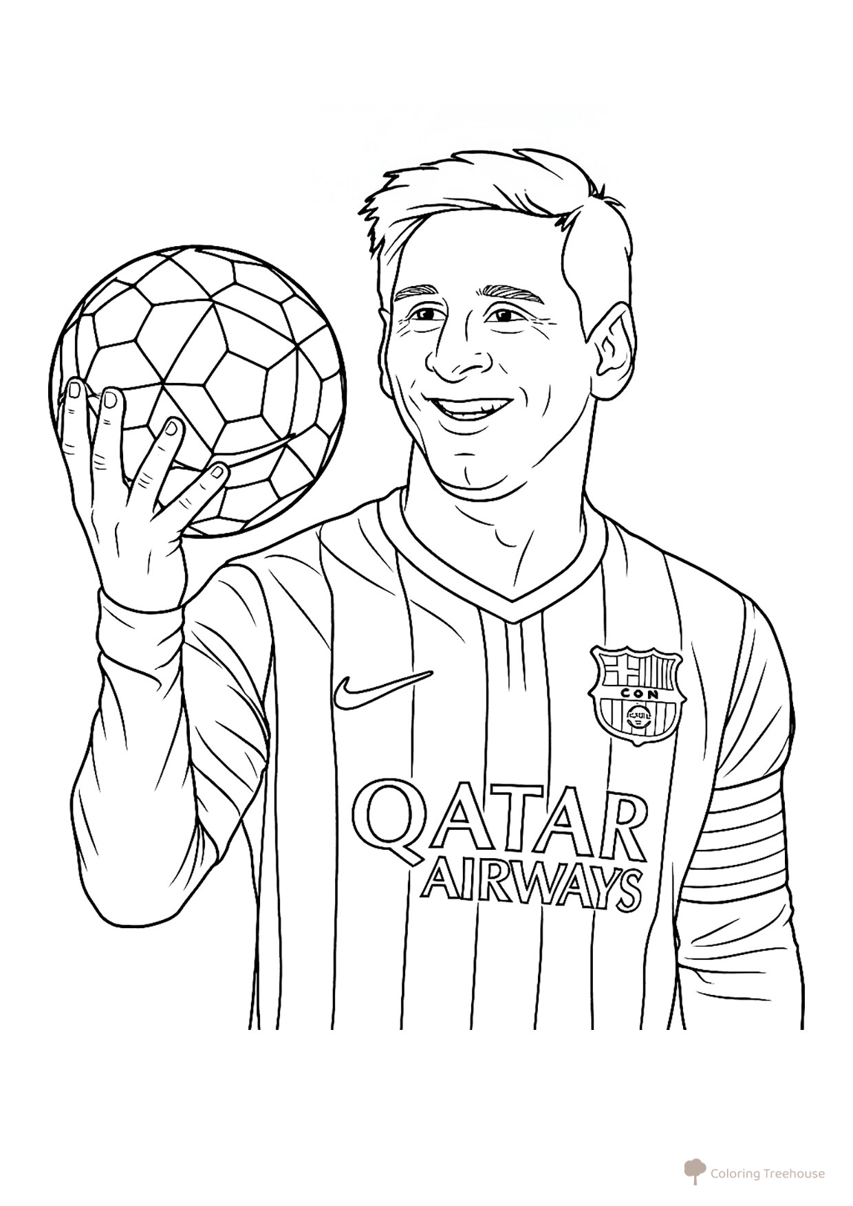 Página para colorear «Messi con el balón en las manos» dibujo para colorear gratis de Páginas para colorear de Lionel Messi
