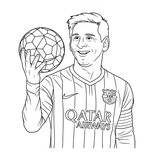 Página para colorear «Messi con el balón en las manos» dibujo para colorear gratis de Páginas para colorear de Lionel Messi