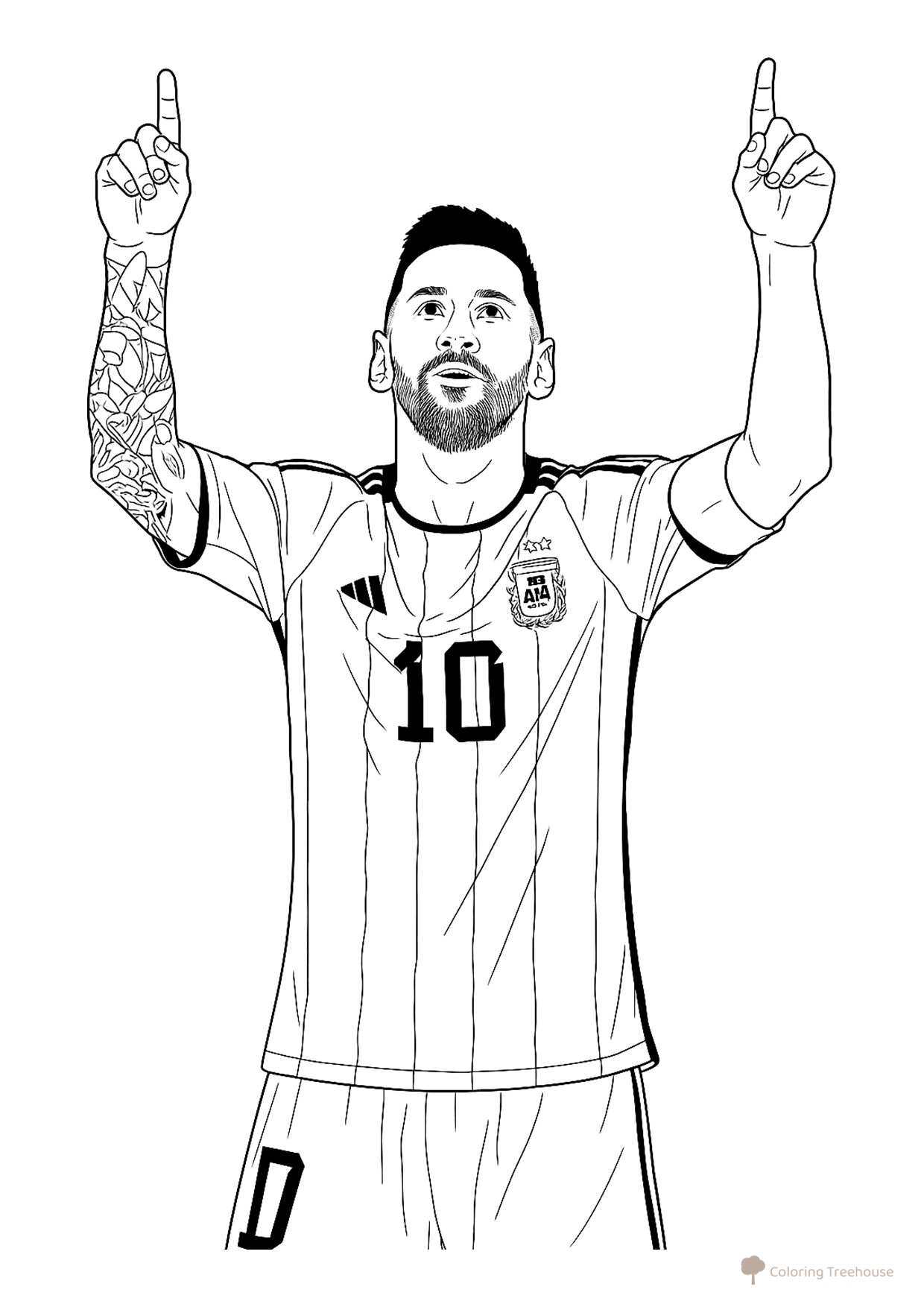 Página para colorear «Messi con el pulgar hacia arriba» dibujo para colorear gratis de Páginas para colorear de Lionel Messi