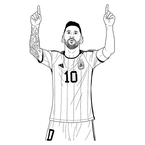 Página para colorear «Messi con el pulgar hacia arriba» dibujo para colorear gratis de Páginas para colorear de Lionel Messi