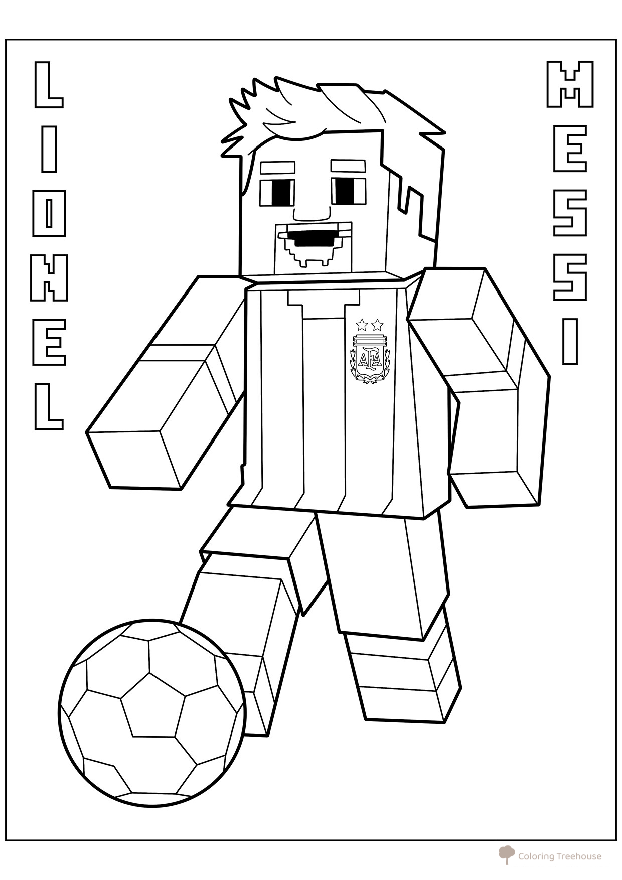 Messi in Minecraft-Style Coloring Page free printable Lionel Messi Coloring Pages coloring page