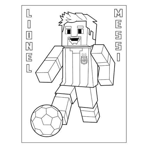 Messi in Minecraft-Style Coloring Page free printable Lionel Messi Coloring Pages coloring page