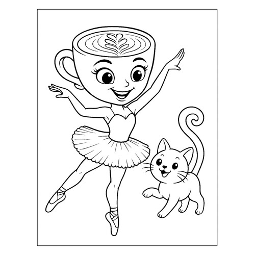 Página para colorear «Bailarina Capuchino y su gatito» dibujo para colorear gratis de Páginas para colorear de la Balerina Capuchino