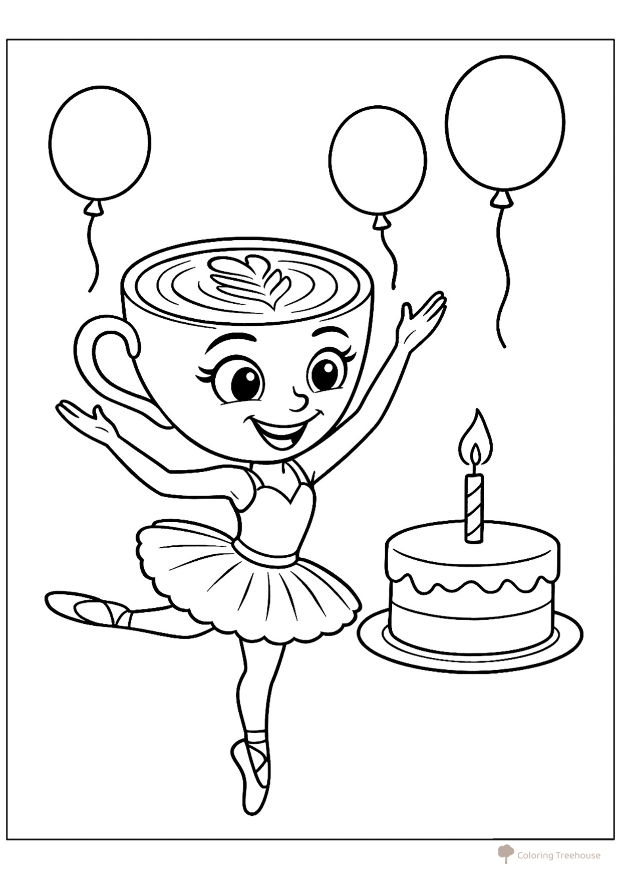 Página para colorear «Bailarina Capuchino en su cumpleaños» dibujo para colorear gratis de Páginas para colorear de la Balerina Capuchino