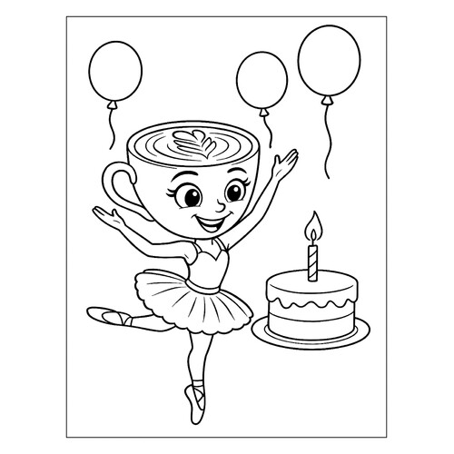 Página para colorear «Bailarina Capuchino en su cumpleaños» dibujo para colorear gratis de Páginas para colorear de la Balerina Capuchino