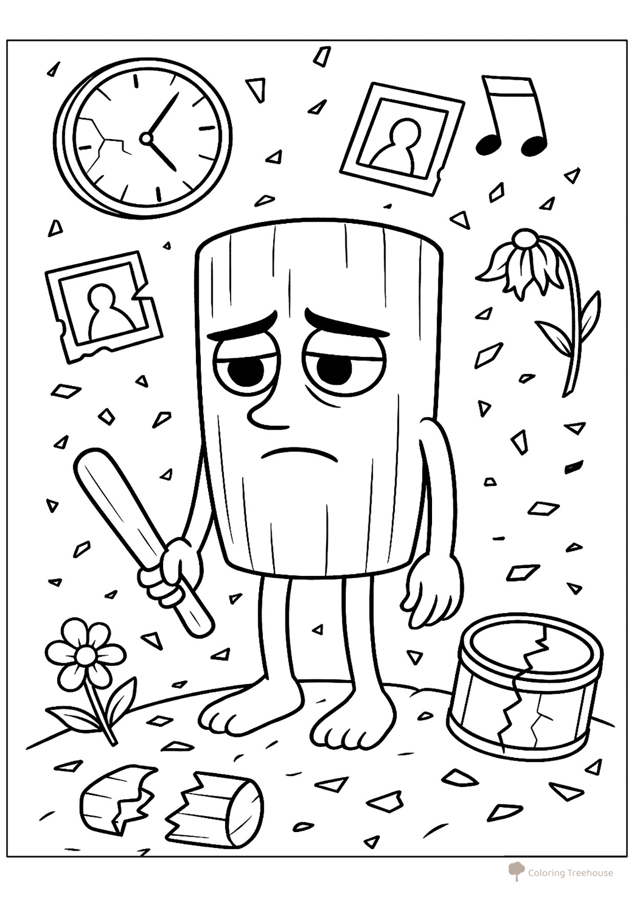 Páginas para colorear: "El triste Tun Tun Tun Sahur" dibujo para colorear gratis de Páginas para colorear Tun Tun Tun Sahur
