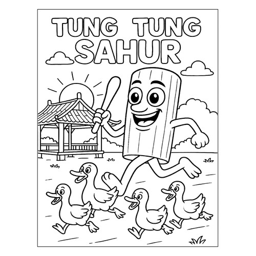 着色页:“Tun Tun Tun Sahur 和小鸭子” 免费可打印Tun Tun Tun Sahur 着色页涂色页
