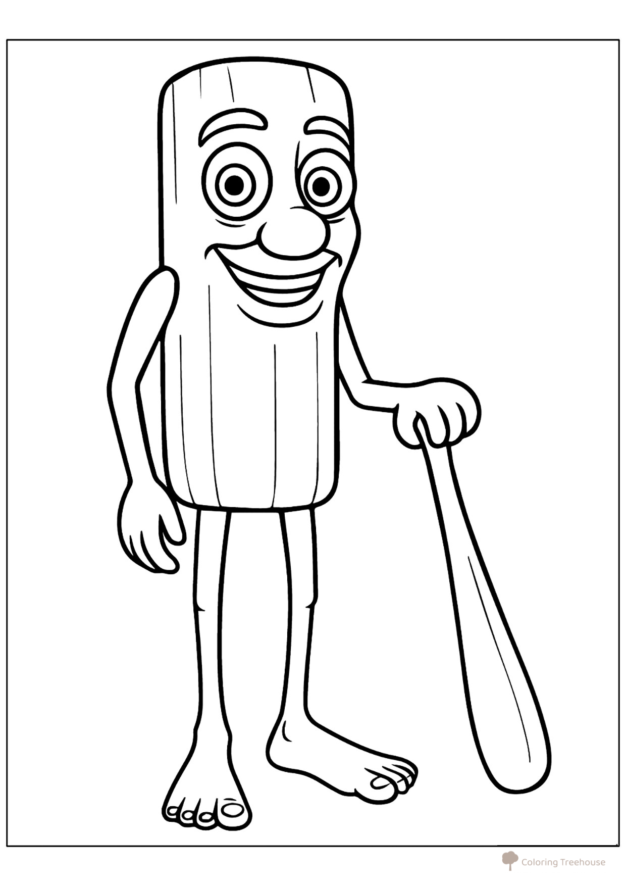 Tun Tun Tun Sahur with a Bat Coloring Page free printable Tun Tun Tun Sahur Coloring Pages coloring page