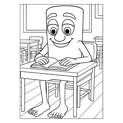 填色页 «Tun Tun Tun 萨胡尔在学校» 免费可打印Tun Tun Tun Sahur 着色页涂色页