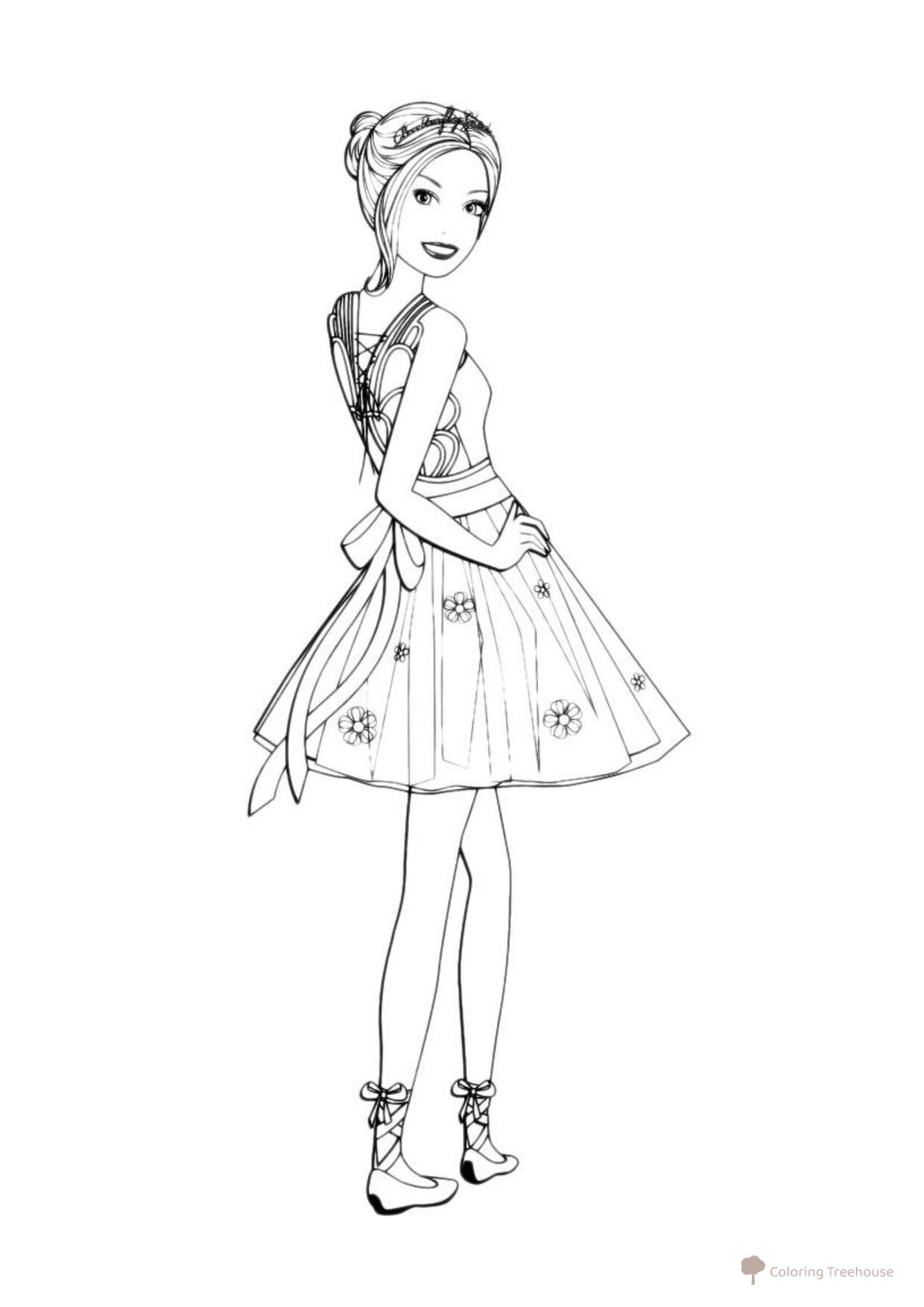 Barbie Coloring Page in a Short Dress free printable Barbie Coloring Pages for Girls coloring page