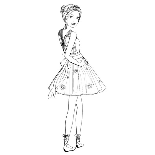Barbie con vestido corto - página para colorear dibujo para colorear gratis de Barbie Coloring Pages for Girls