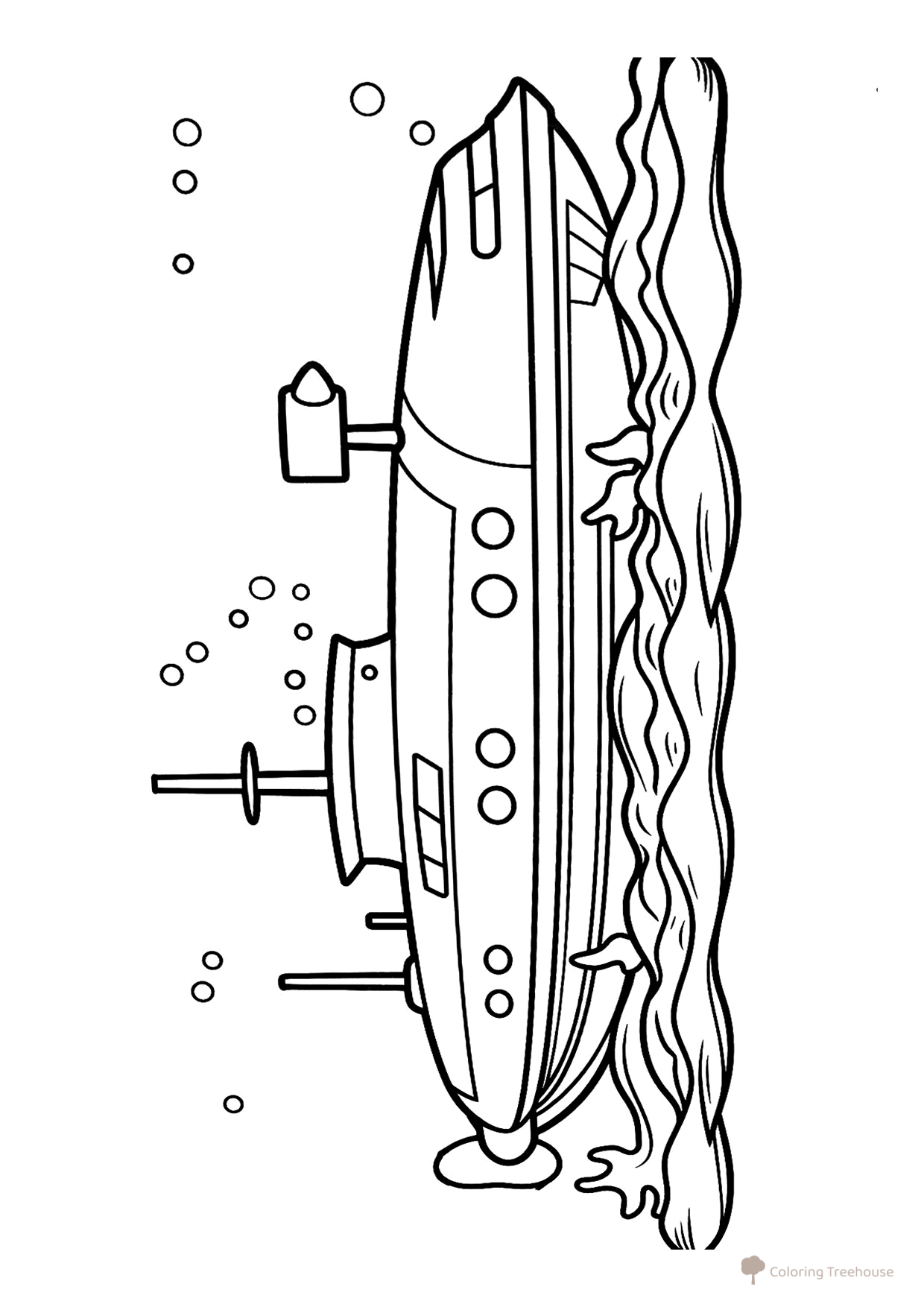 Página para colorear «Submarino en el fondo del mar» dibujo para colorear gratis de Páginas para colorear de submarinos