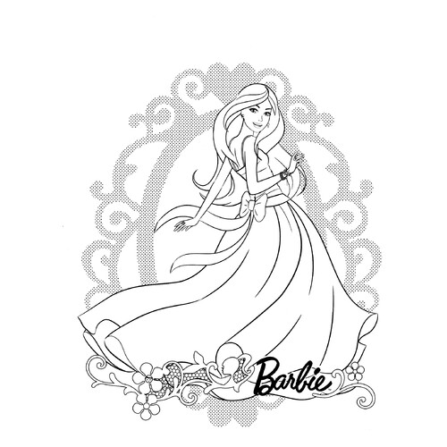 Barbie Coloring Page in a Beautiful Dress free printable Barbie Coloring Pages for Girls coloring page
