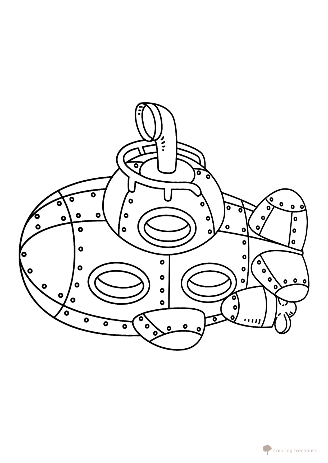 Submarine with Rivets Coloring Page free printable Submarine Coloring Pages coloring page