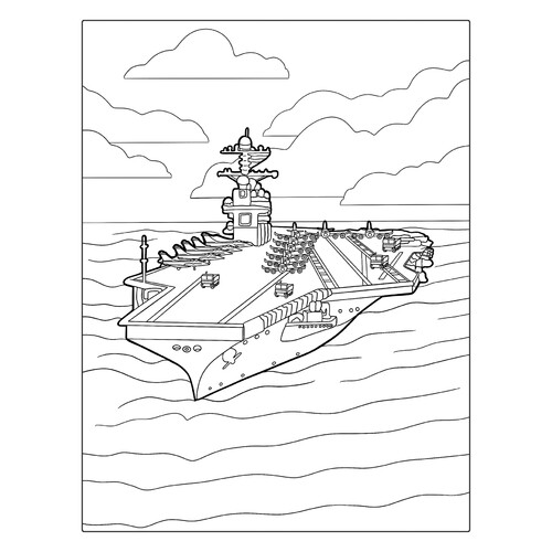 Página para colorear «Enorme portaaviones militar» dibujo para colorear gratis de Páginas para colorear de barcos militares