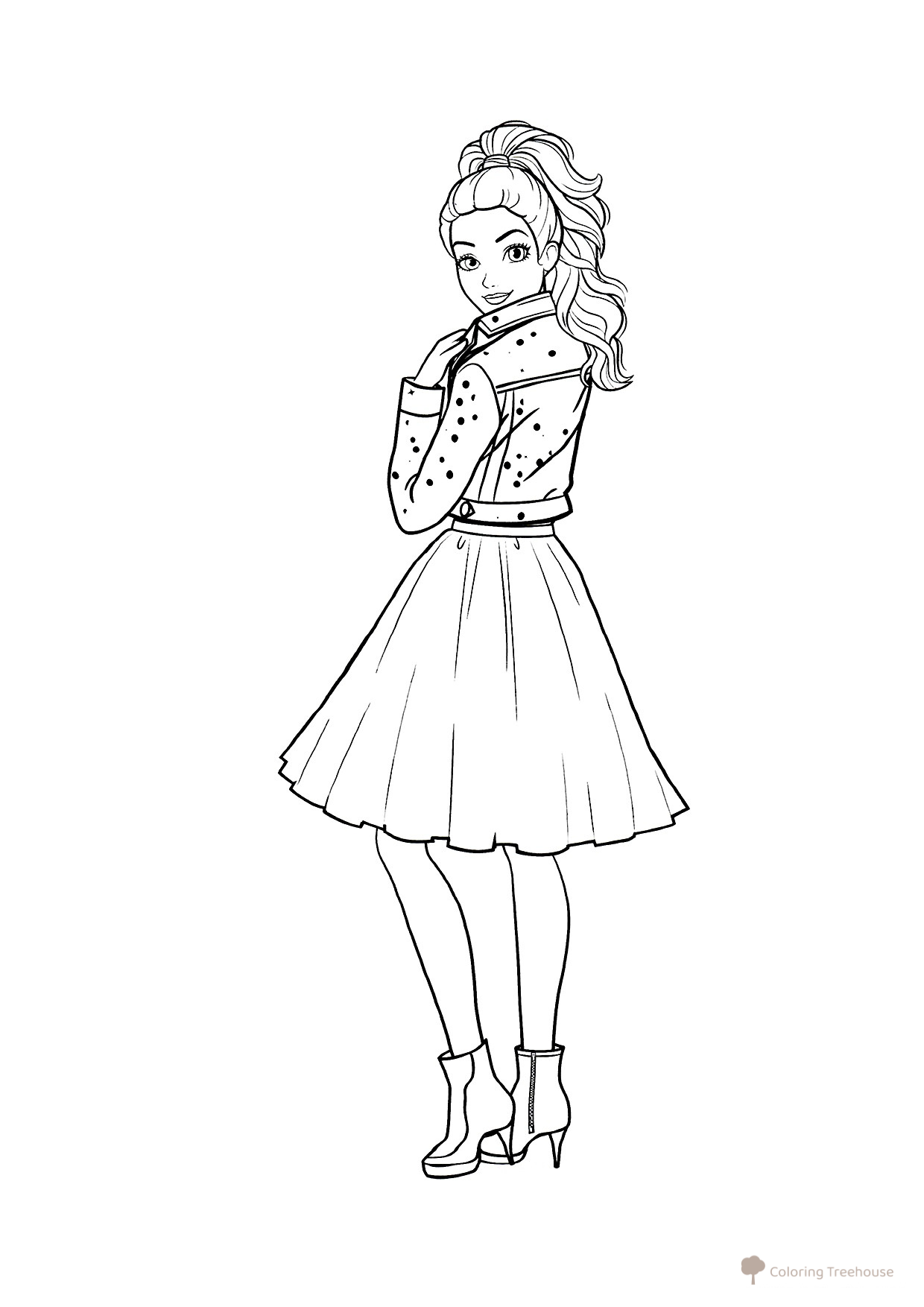 Página para colorear: Barbie con chaqueta y falda dibujo para colorear gratis de Barbie Coloring Pages for Girls