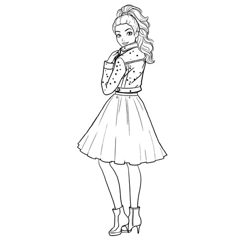 Página para colorear: Barbie con chaqueta y falda dibujo para colorear gratis de Barbie Coloring Pages for Girls