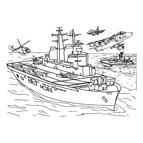 Página para colorear «Portaaviones militar con helicópteros y aviones» dibujo para colorear gratis de Páginas para colorear de barcos militares