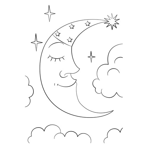 Luna con gorro nocturno duerme — página para colorear dibujo para colorear gratis de Páginas para colorear de la Luna