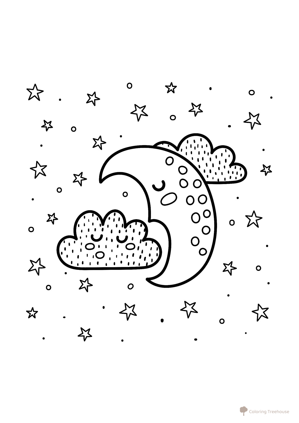 Moon Sleeping with a Cloud Coloring Page free printable Moon Coloring Pages coloring page