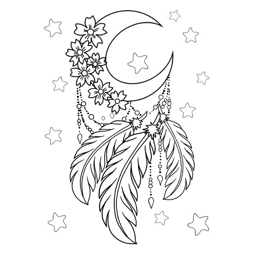 Página para colorear: Luna con atrapasueños dibujo para colorear gratis de Páginas para colorear de la Luna