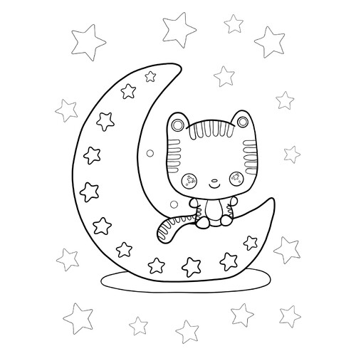 Página para colorear: Bonita luna con gatito dibujo para colorear gratis de Páginas para colorear de la Luna