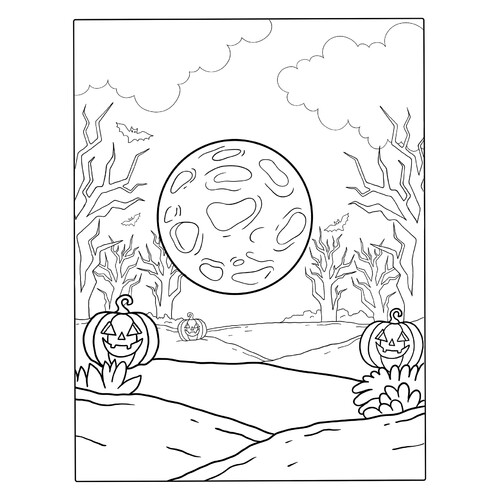 Página para colorear: Luna llena en el bosque en Halloween dibujo para colorear gratis de Páginas para colorear de la Luna