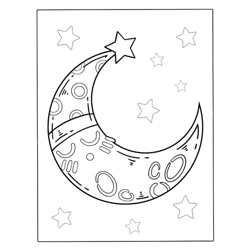 Dibujo para colorear: Media luna para niños pequeños dibujo para colorear gratis de Páginas para colorear de la Luna