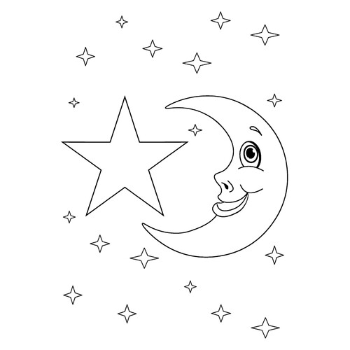 Página para colorear Media luna y estrellas dibujo para colorear gratis de Páginas para colorear de la Luna