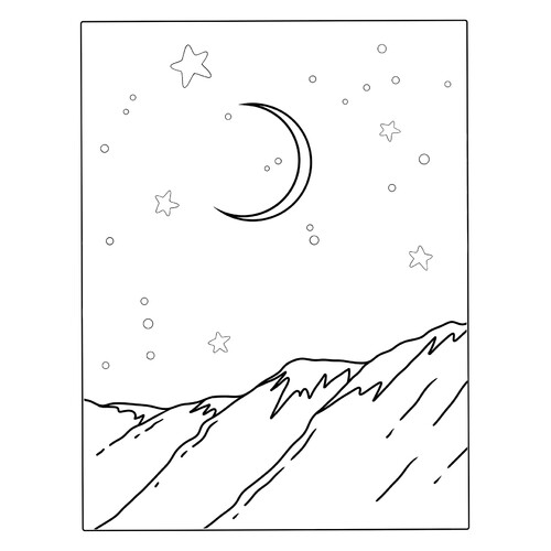 Poliluna en el cielo nocturno — Página para colorear dibujo para colorear gratis de Páginas para colorear de la Luna