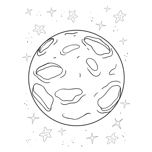 Página para colorear: Luna simple entre estrellas dibujo para colorear gratis de Páginas para colorear de la Luna
