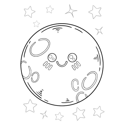 Dibujo para colorear: Luna llena sonriente dibujo para colorear gratis de Páginas para colorear de la Luna