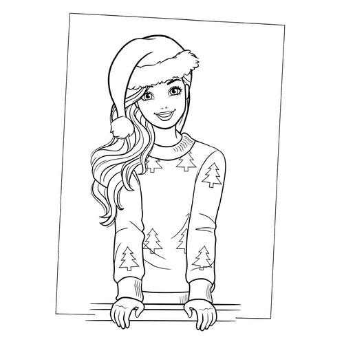 Barbie con traje de Año Nuevo - página para colorear dibujo para colorear gratis de Barbie Coloring Pages for Girls