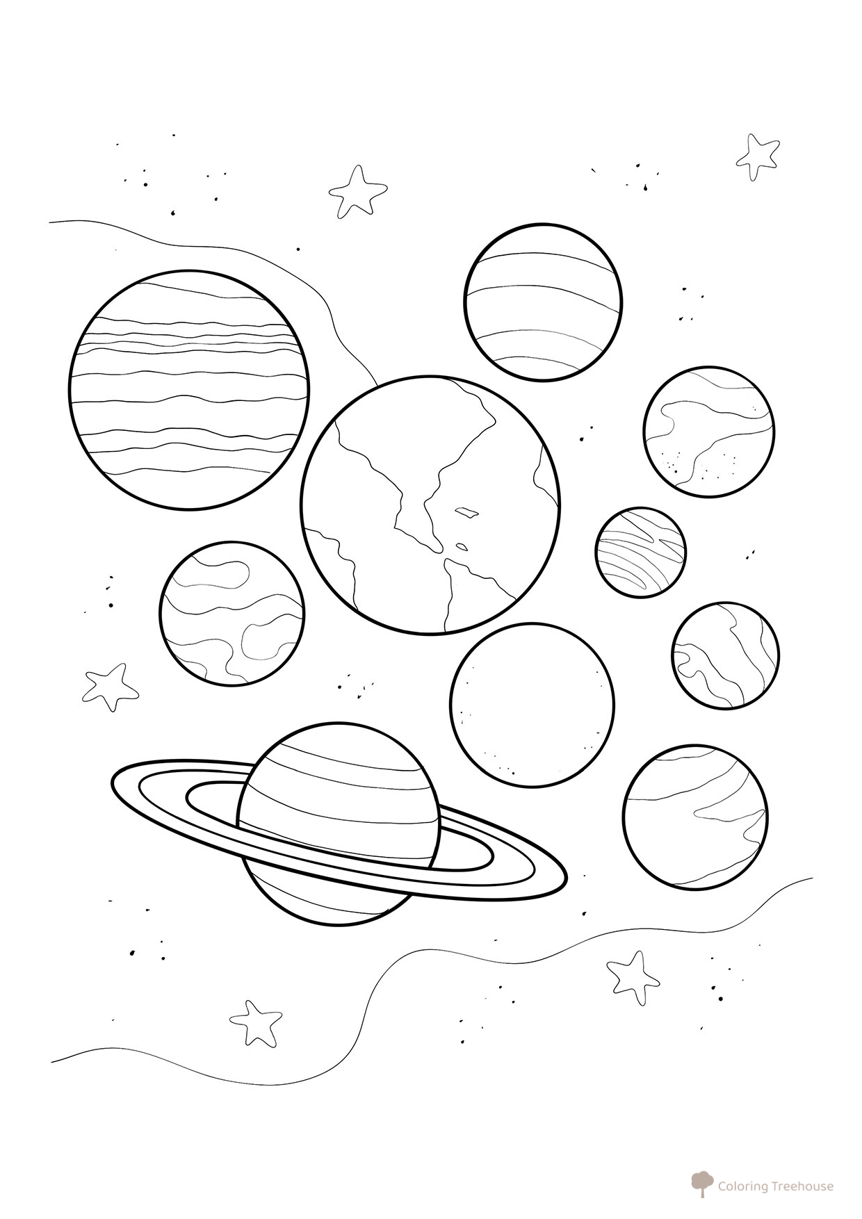 Раскраска Планеты в космосе dibujo para colorear gratis de Páginas para colorear: planetas del Sistema Solar